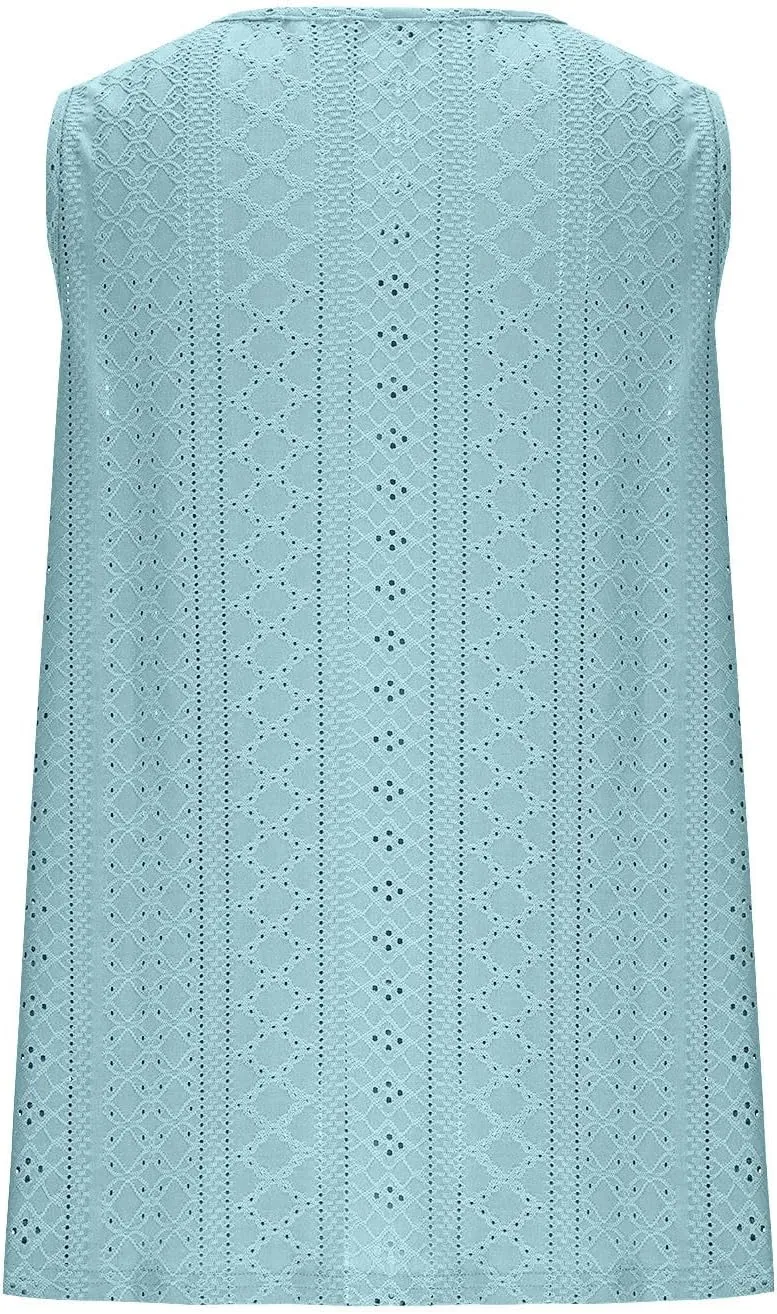 Womens Eyelet Tank Top Hollow Out Lace Crochet V Neck Camisole Sleeveless Casual Shirts Dressy Tunic Blouses