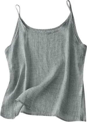 Womens Linen Tank Top Sleeveless Spaghetti Strap Top Casual Solid Color Tops Dressy Fashion Tops Summer Flowy Tank Top