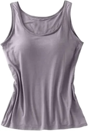 Womens Modal Built-in Bra Summer Basic Padded Yoga Shirt Shelf Bras Workout Camisole Casual Modal Undershirt