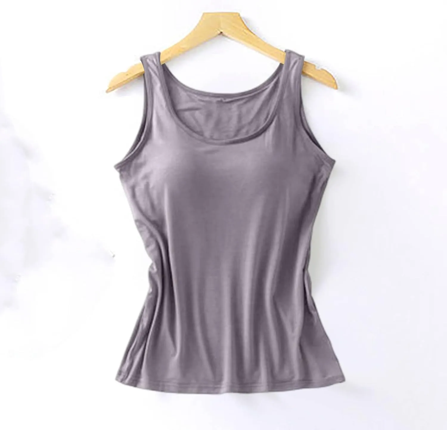 Womens Modal Built-in Bra Summer Basic Padded Yoga Shirt Shelf Bras Workout Camisole Casual Modal Undershirt