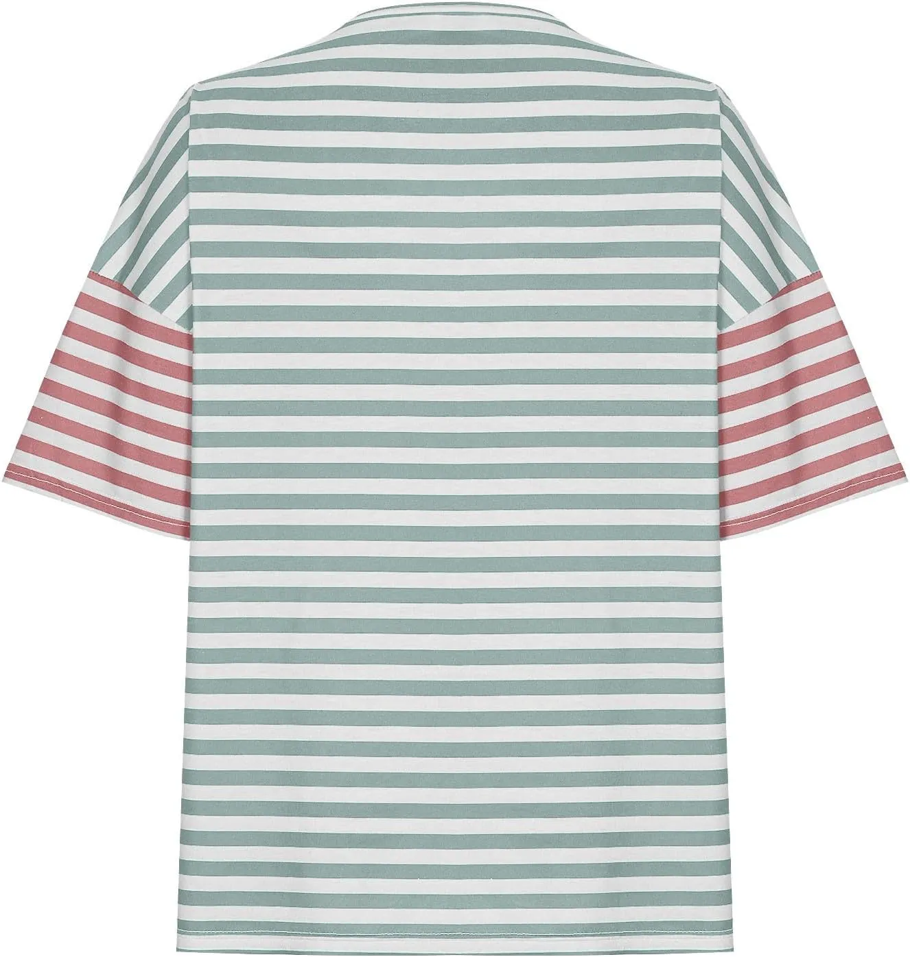 Womens Oversized Tops Casual Short Sleeve Striped Color Block Shirts Summer Crewneck Loose Fit Blouses with Pocket