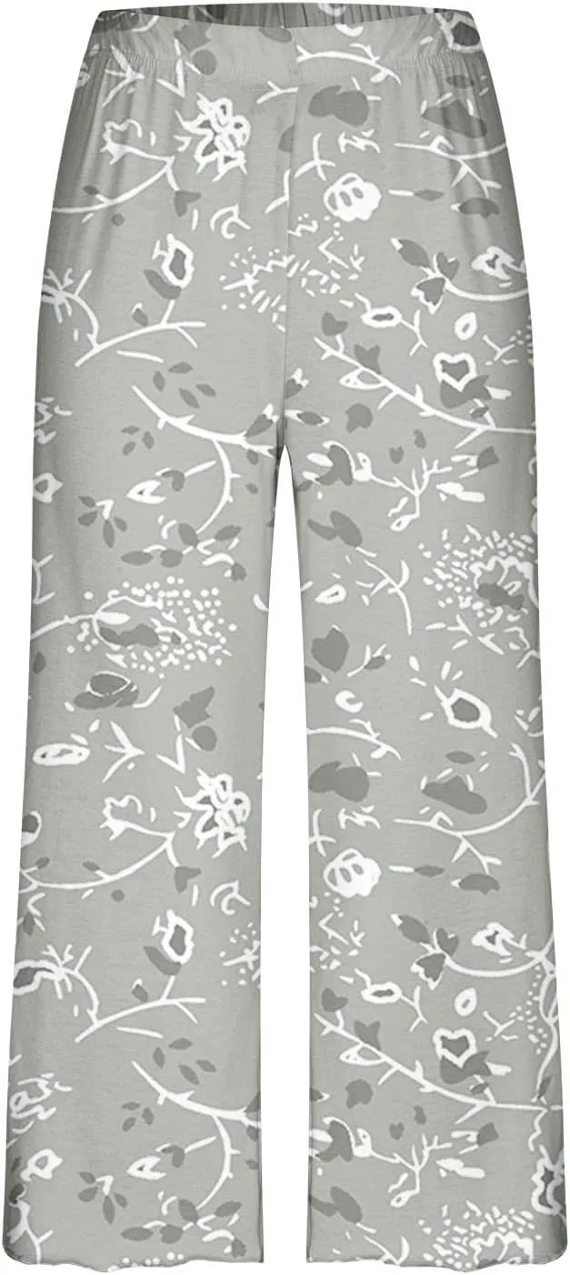 Women's Pajama Set 2 Piece Short Sleeve Lounge Set with Pockets Vintage Capri Loungewear Soft Comfy Sleepwear Sets