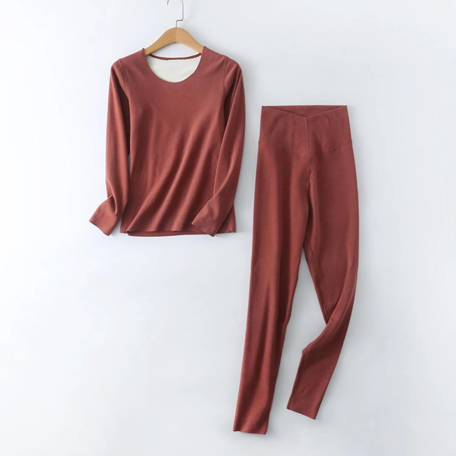 Womens Pajamas Sets 2 Pieces Crew Neck Long Sleeve Sleepwear Winter Padded Warm Soft Cozy Nightwear Pant Outfits