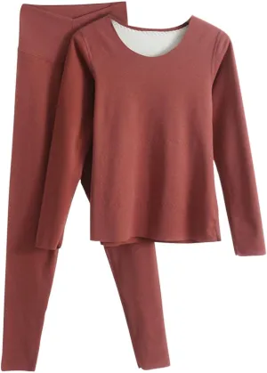Womens Pajamas Sets 2 Pieces Crew Neck Long Sleeve Sleepwear Winter Padded Warm Soft Cozy Nightwear Pant Outfits