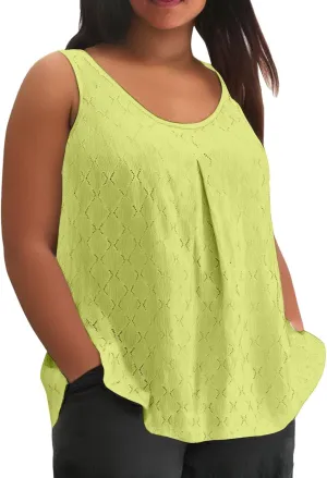 Womens Plus Size Tank Tops Sleeveless Eyelet Embroidery Scoop Neck Loose Fit Casual Summer Flowy Camisoles