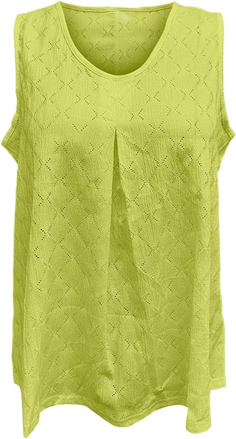 Womens Plus Size Tank Tops Sleeveless Eyelet Embroidery Scoop Neck Loose Fit Casual Summer Flowy Camisoles
