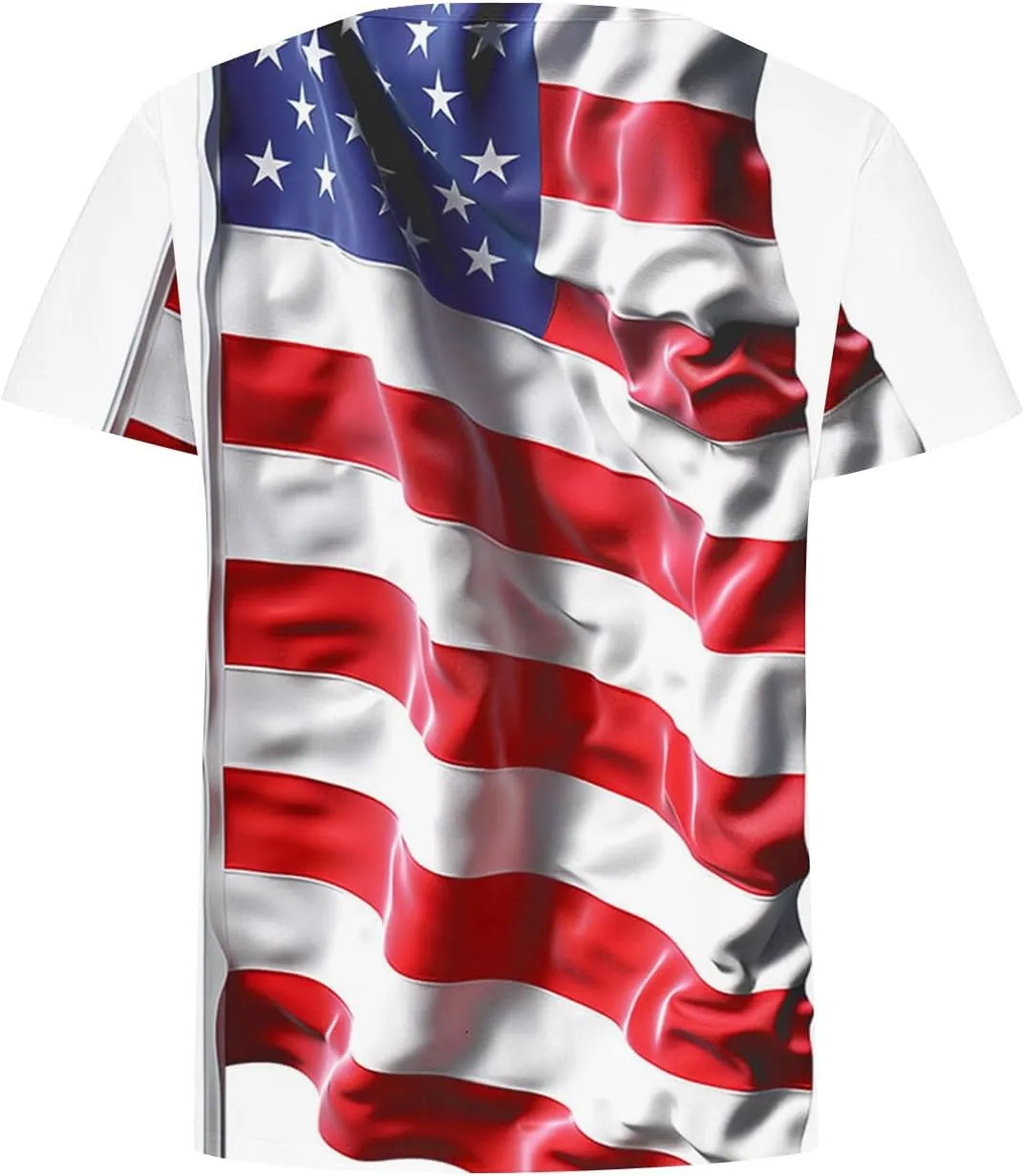 Womens Red White Blue Stars Stripes Shirts USA Pride Flag 4th of July Patriotic Tshirts Plus Size Short Sleeve Tops