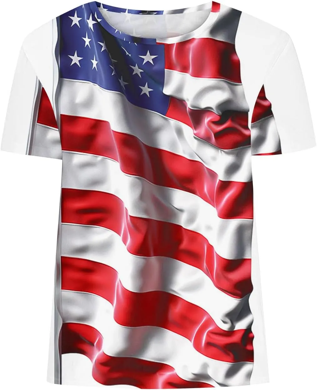 Womens Red White Blue Stars Stripes Shirts USA Pride Flag 4th of July Patriotic Tshirts Plus Size Short Sleeve Tops
