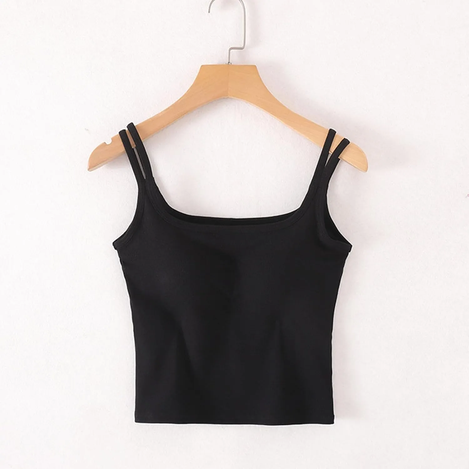 Womens Ribbed Longline Sports Bra U Neck Padded Yoga Cami Shirts Sleeveless Workout Crop Tank Top with Built in Pads