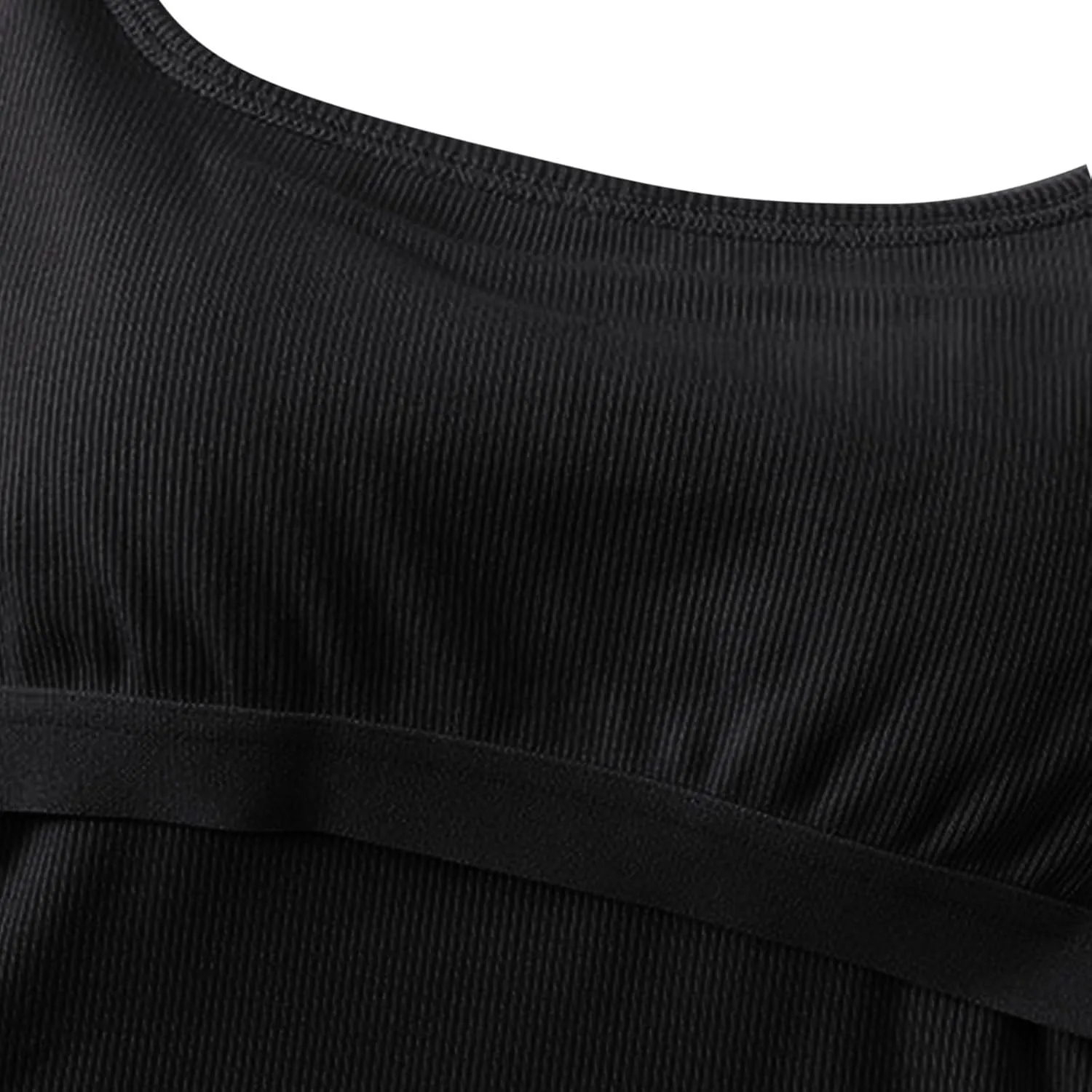 Womens Ribbed Longline Sports Bra U Neck Padded Yoga Cami Shirts Sleeveless Workout Crop Tank Top with Built in Pads
