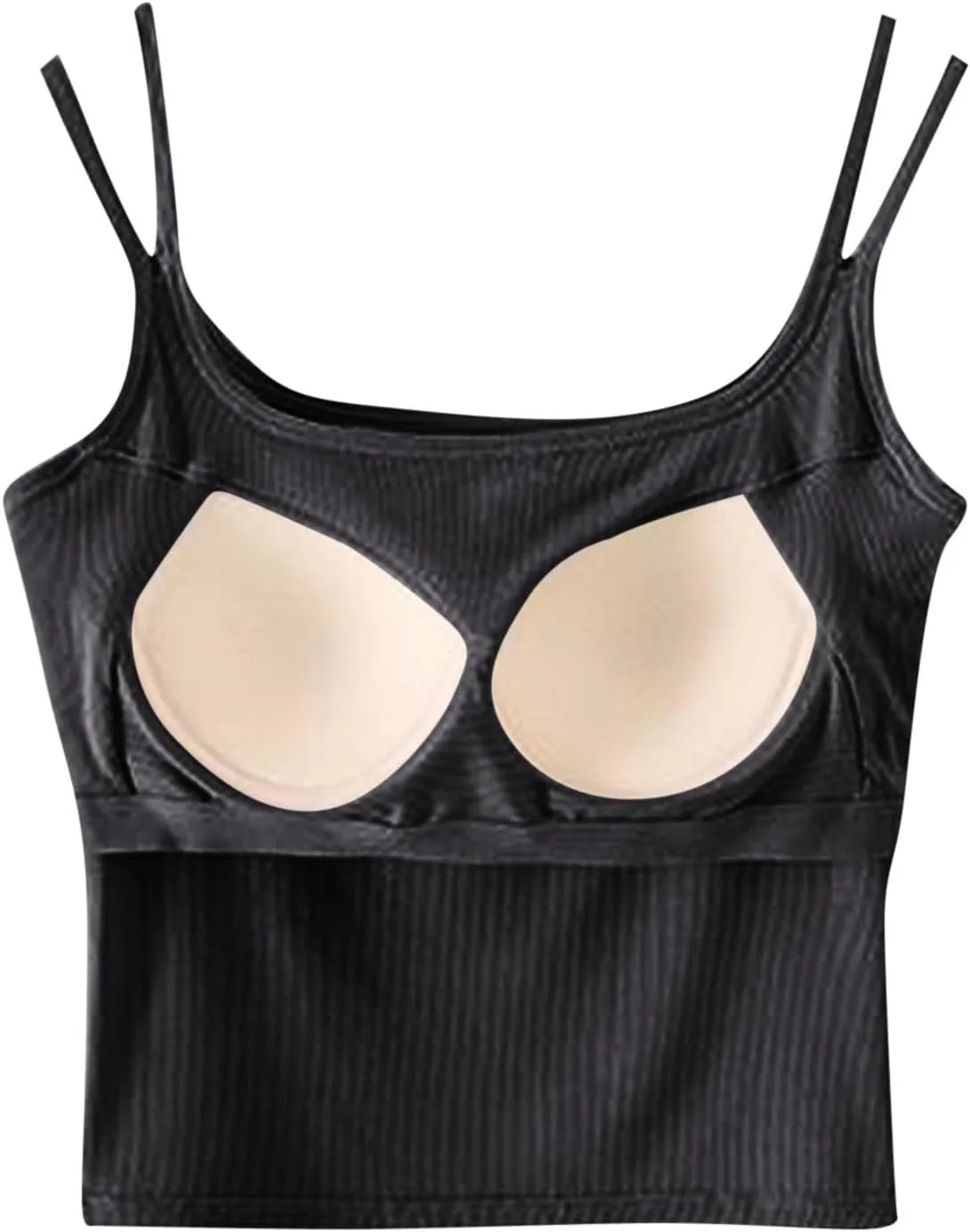 Womens Ribbed Longline Sports Bra U Neck Padded Yoga Cami Shirts Sleeveless Workout Crop Tank Top with Built in Pads