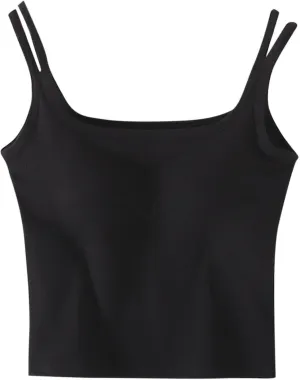 Womens Ribbed Longline Sports Bra U Neck Padded Yoga Cami Shirts Sleeveless Workout Crop Tank Top with Built in Pads