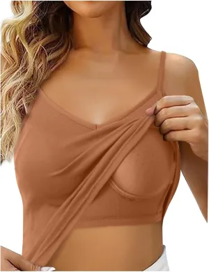 Womens Ribbed Workout Camisoles Built-In Bra Yoga Tanks with Breathable Stretch Convertible Spaghetti Strap Tops