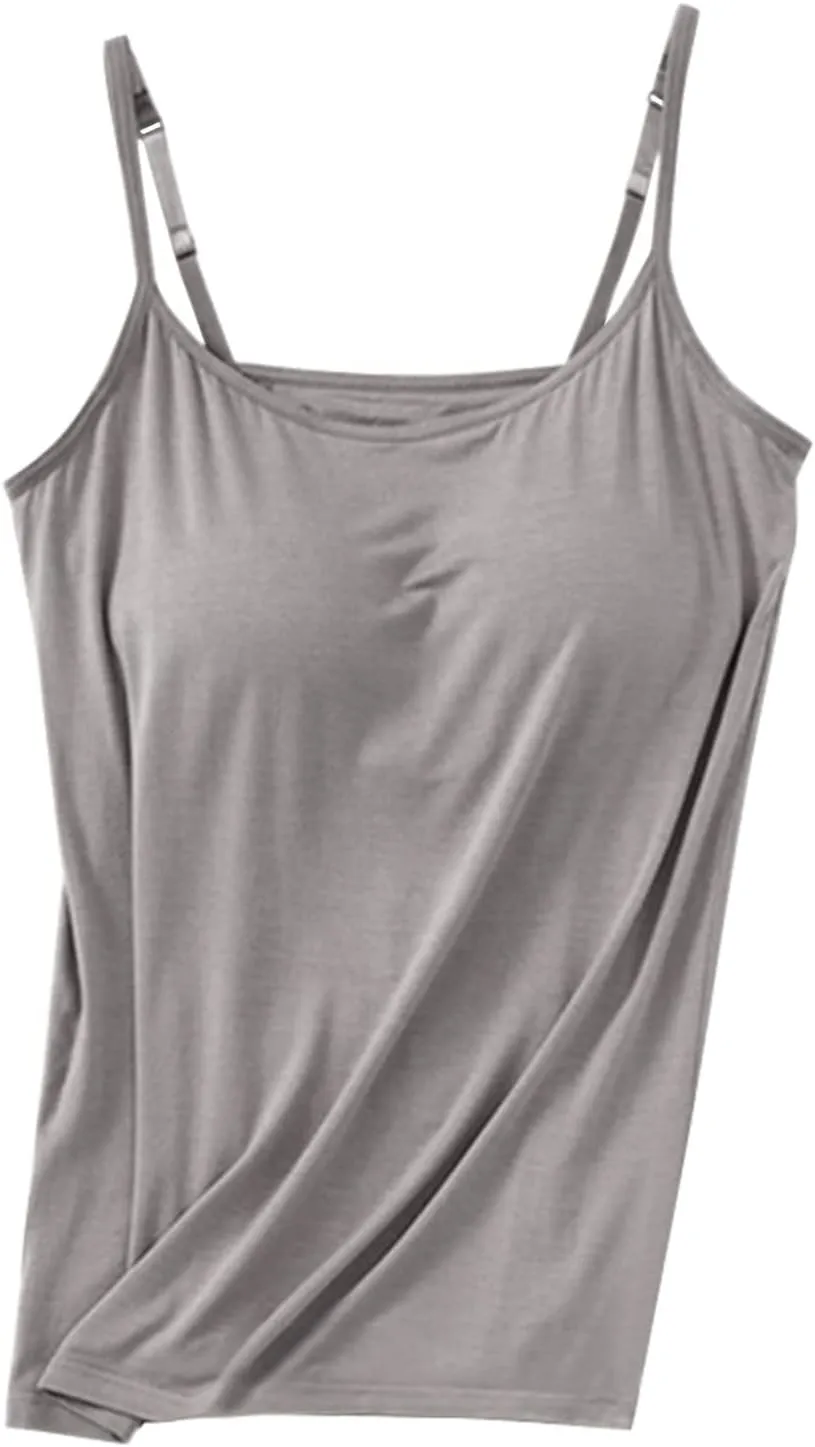 Womens Seamless Adjustable Camisole Built in Shelf Bra Summer Cotton Layering Casual Undershirts Yoga Gym Outfits Tops
