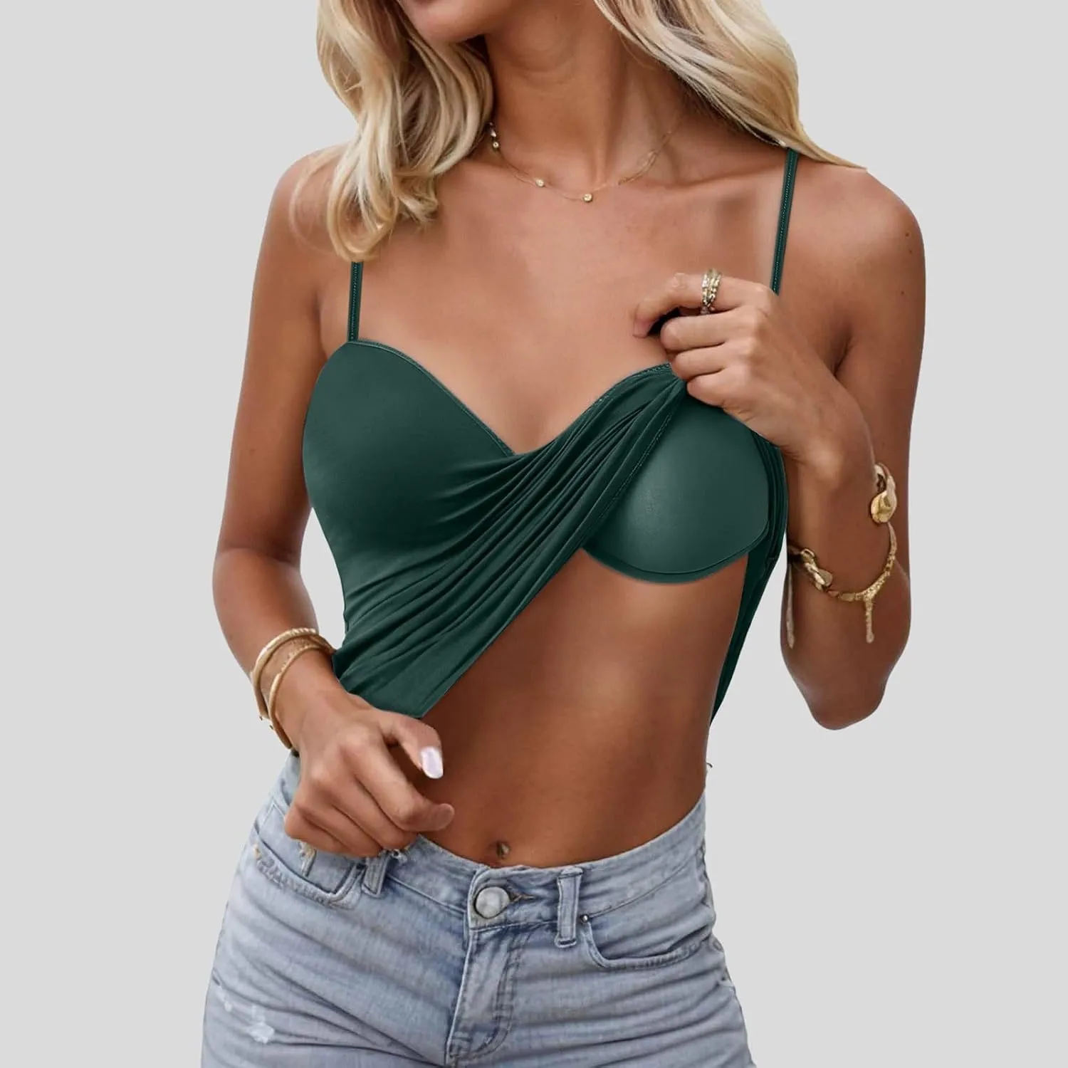 Women's Seamless Support Camisoles Built-In Bra Yoga Tanks with No Underwire & Padded Cups Workout Tops