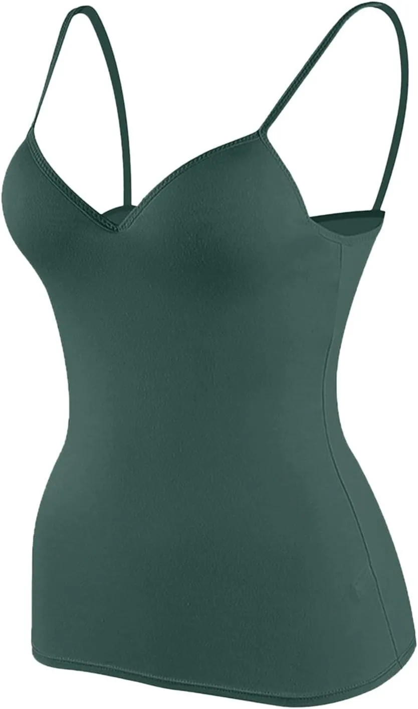 Womens Shelf Bra Camisole Tops Spaghetti Strap Cami Tanks Stretch Cotton Layering Undershirts