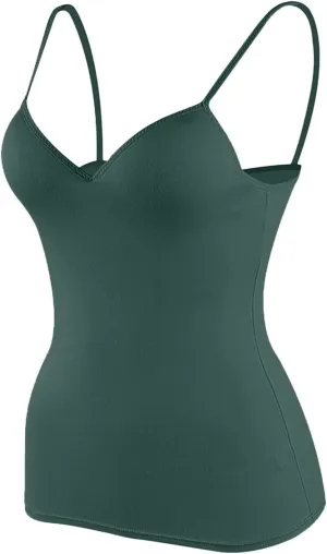 Womens Shelf Bra Camisole Tops Spaghetti Strap Cami Tanks Stretch Cotton Layering Undershirts