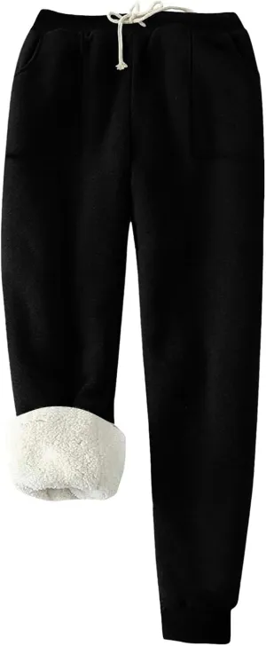 Womens Sherpa Lined Sweatpants Warm Thicken Fleece Winter Pants Straight Leg Cinch Bottom Jogger Pant with Pockets