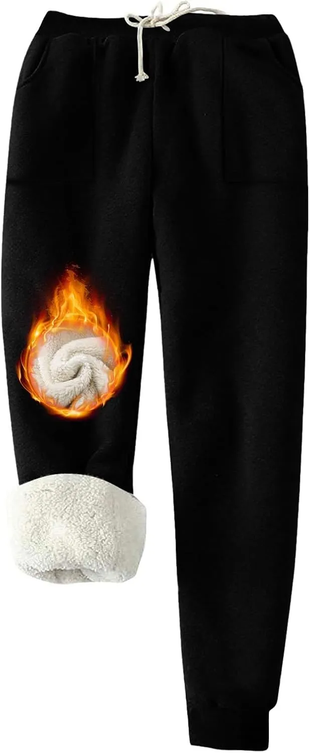 Womens Sherpa Lined Sweatpants Warm Thicken Fleece Winter Pants Straight Leg Cinch Bottom Jogger Pant with Pockets