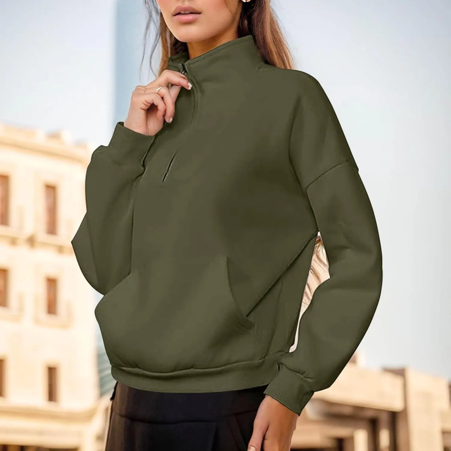 Womens Shirt Womens Sweatshirts Half Zip Cropped Pullover Fleece Quarter Zipper Hoodies Fall outfits Clothes