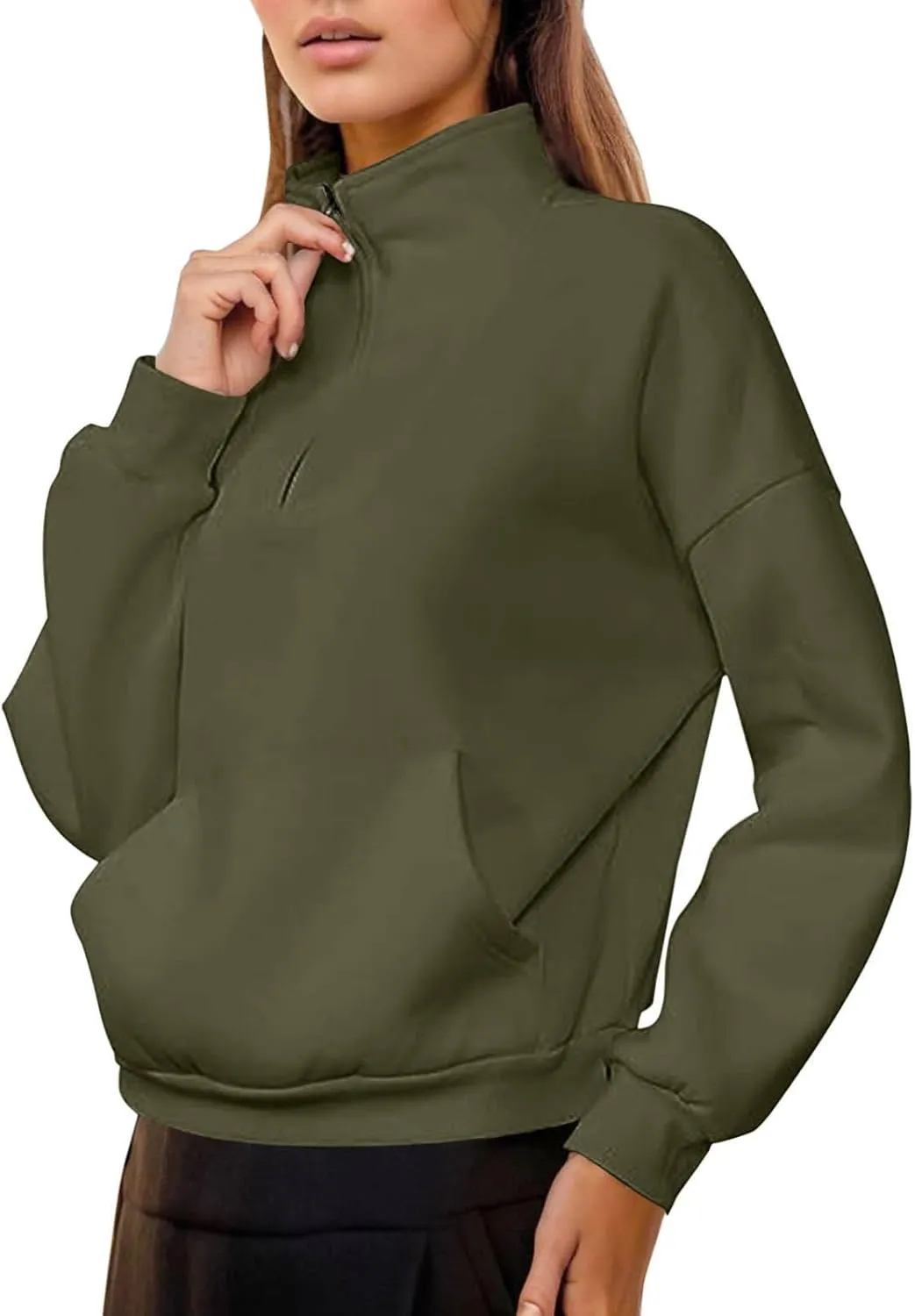 Womens Shirt Womens Sweatshirts Half Zip Cropped Pullover Fleece Quarter Zipper Hoodies Fall outfits Clothes