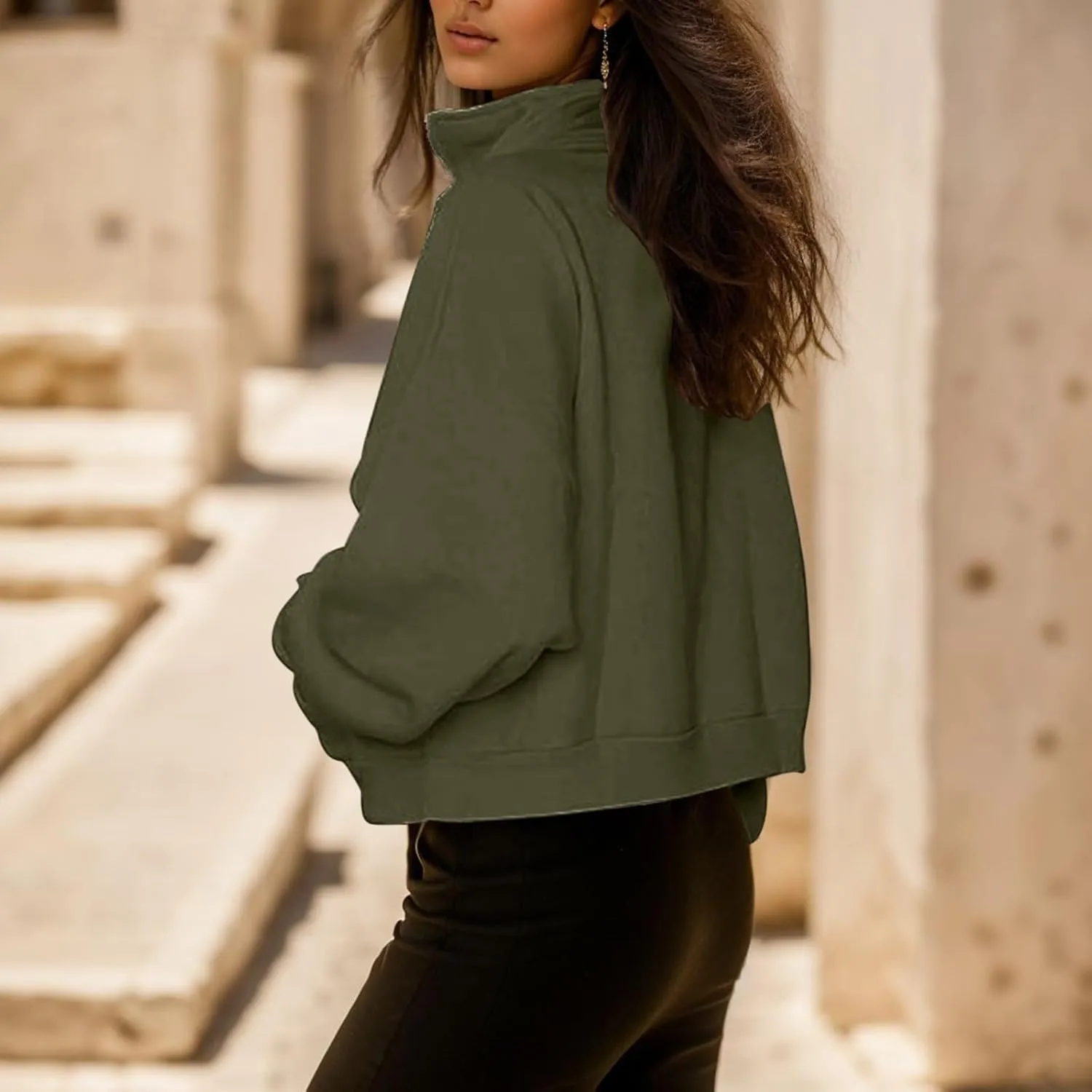 Womens Shirt Womens Sweatshirts Half Zip Cropped Pullover Fleece Quarter Zipper Hoodies Fall outfits Clothes