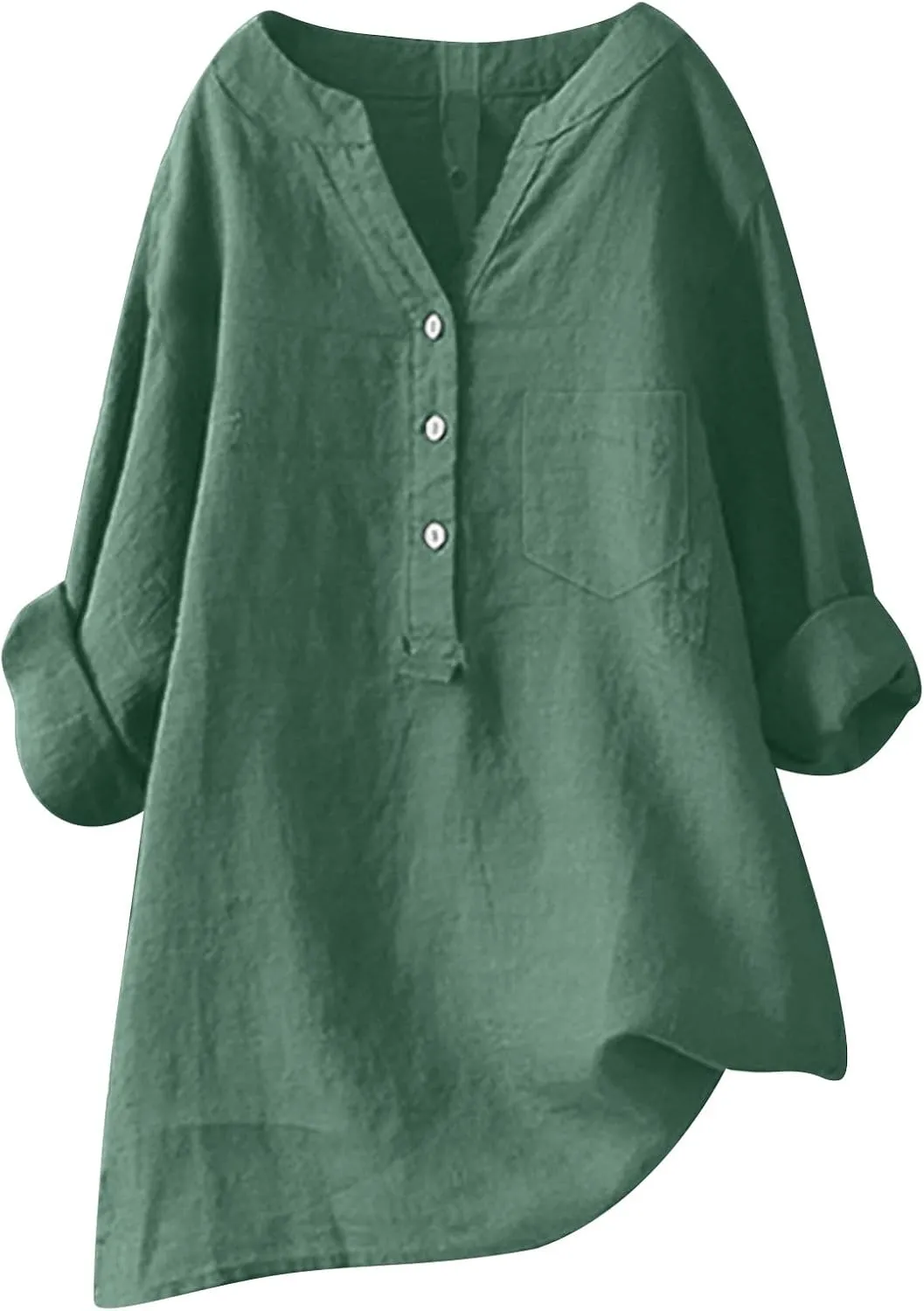Women's Short Sleeve Linen Shirts Casual V Neck Henley T-Shirts Embroidery Floral Loose Fit Summer Tee Shirts