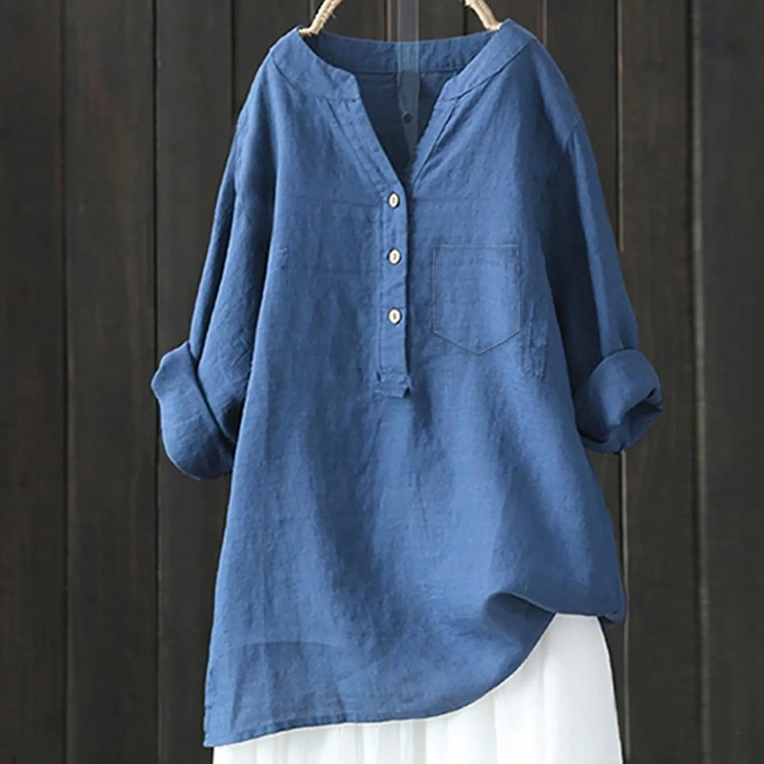 Women's Short Sleeve Linen Shirts Casual V Neck Henley T-Shirts Embroidery Floral Loose Fit Summer Tee Shirts