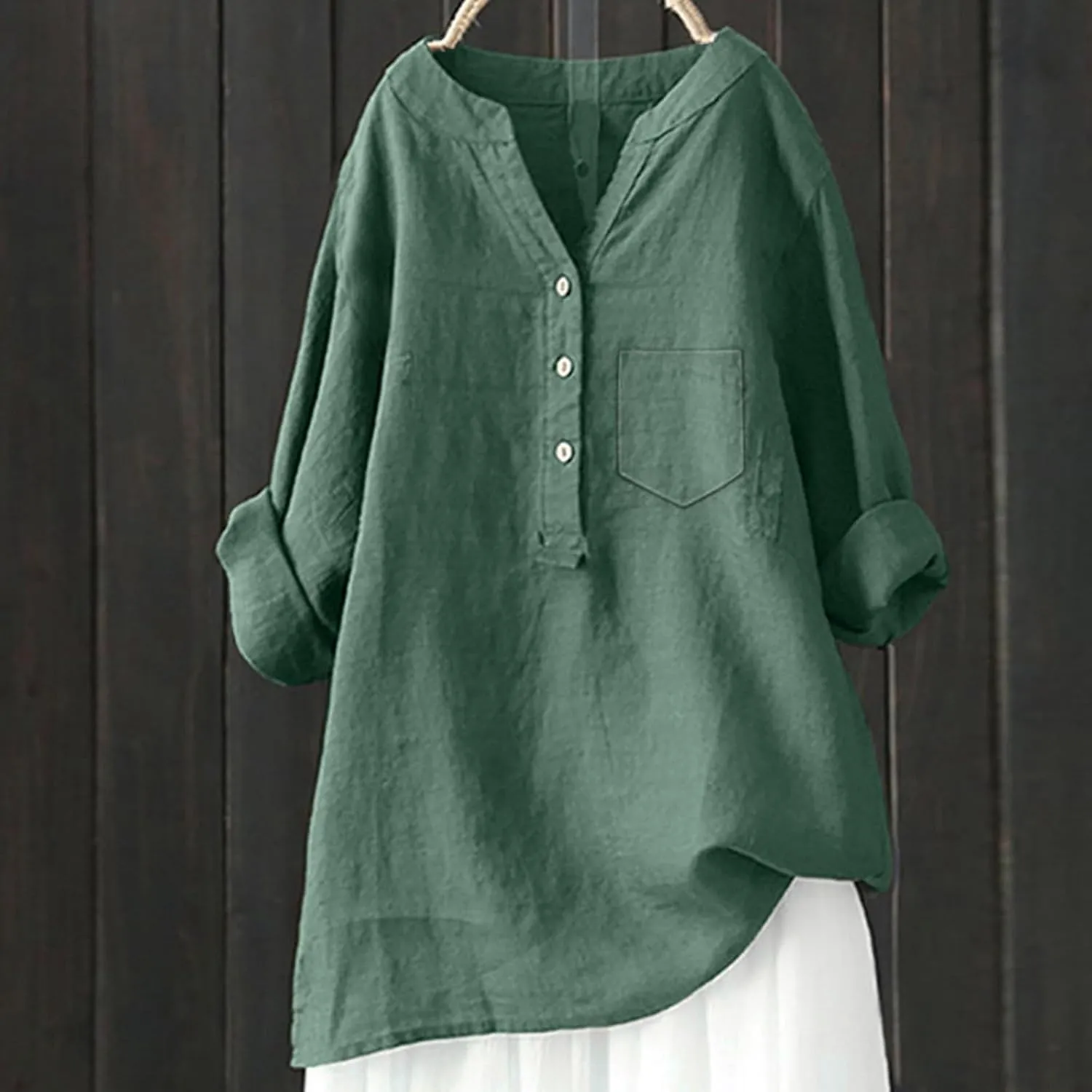 Women's Short Sleeve Linen Shirts Casual V Neck Henley T-Shirts Embroidery Floral Loose Fit Summer Tee Shirts