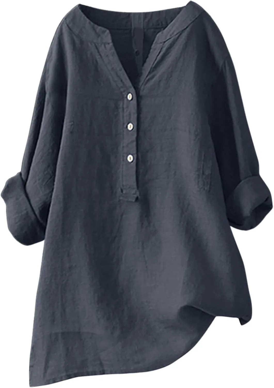 Women's Short Sleeve Linen Shirts Casual V Neck Henley T-Shirts Embroidery Floral Loose Fit Summer Tee Shirts