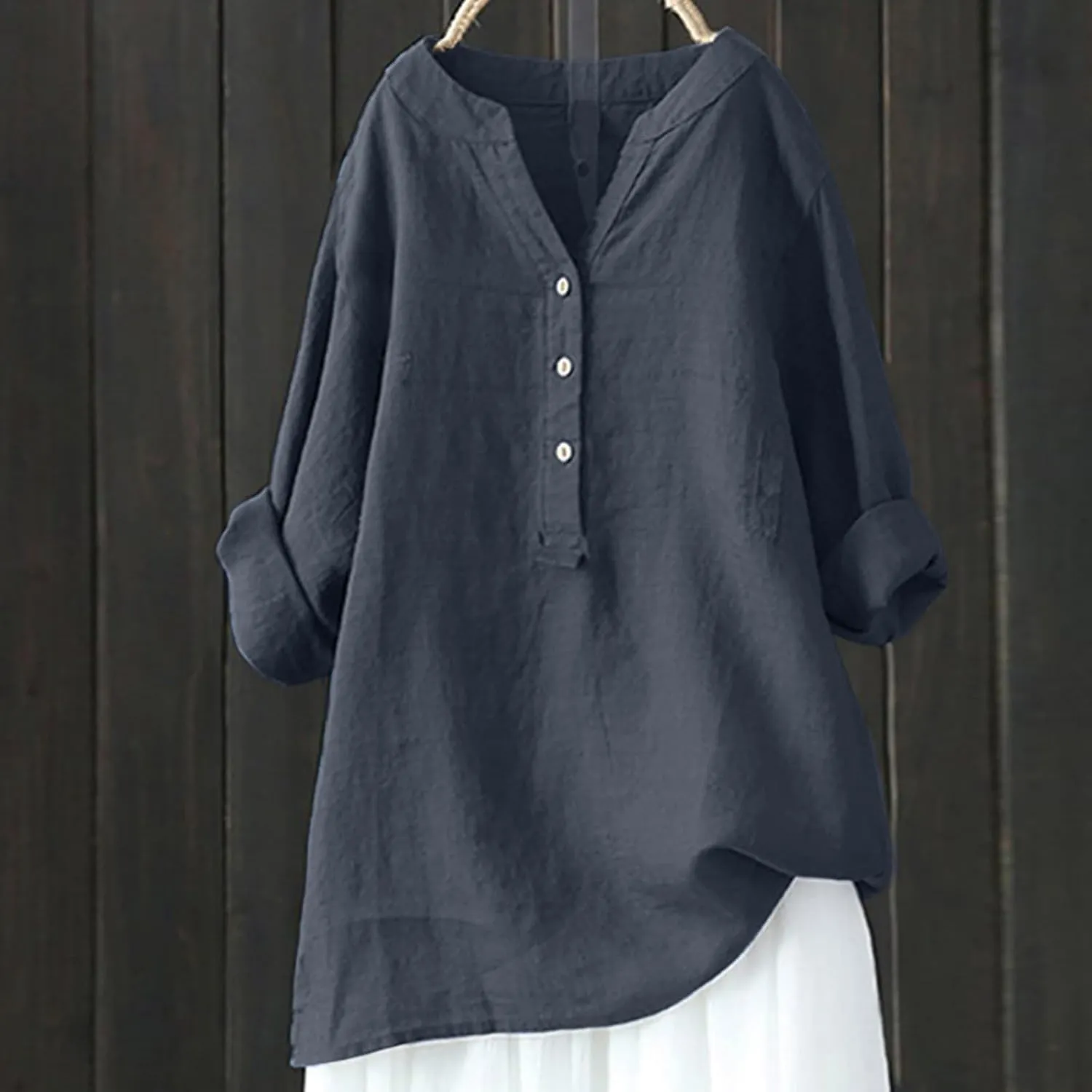 Women's Short Sleeve Linen Shirts Casual V Neck Henley T-Shirts Embroidery Floral Loose Fit Summer Tee Shirts