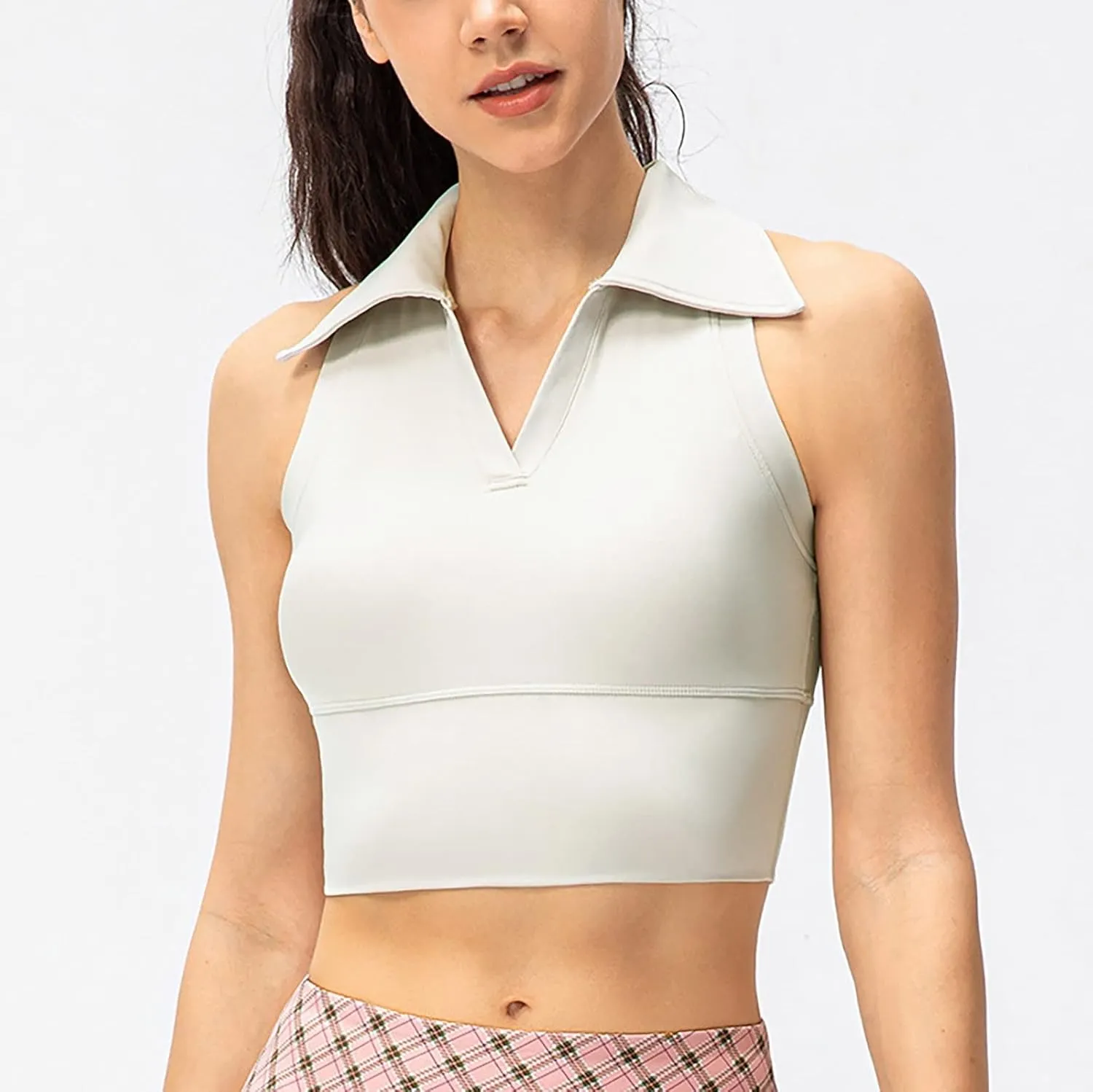 Womens Sleeveless Polo Crop Tops Collar Shirts Workout Crop Tank Tops Cropped Tank Trendy V Neck Tennis Cropped Top