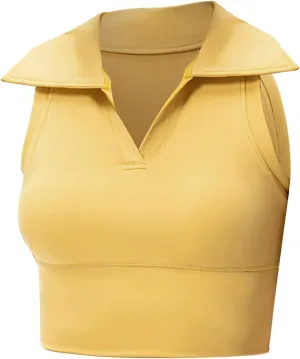 Womens Sleeveless Polo Crop Tops Collar Shirts Workout Crop Tank Tops Cropped Tank Trendy V Neck Tennis Cropped Top