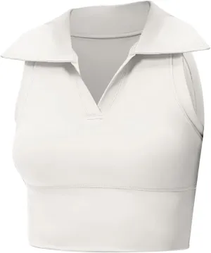Womens Sleeveless Polo Crop Tops Collar Shirts Workout Crop Tank Tops Cropped Tank Trendy V Neck Tennis Cropped Top