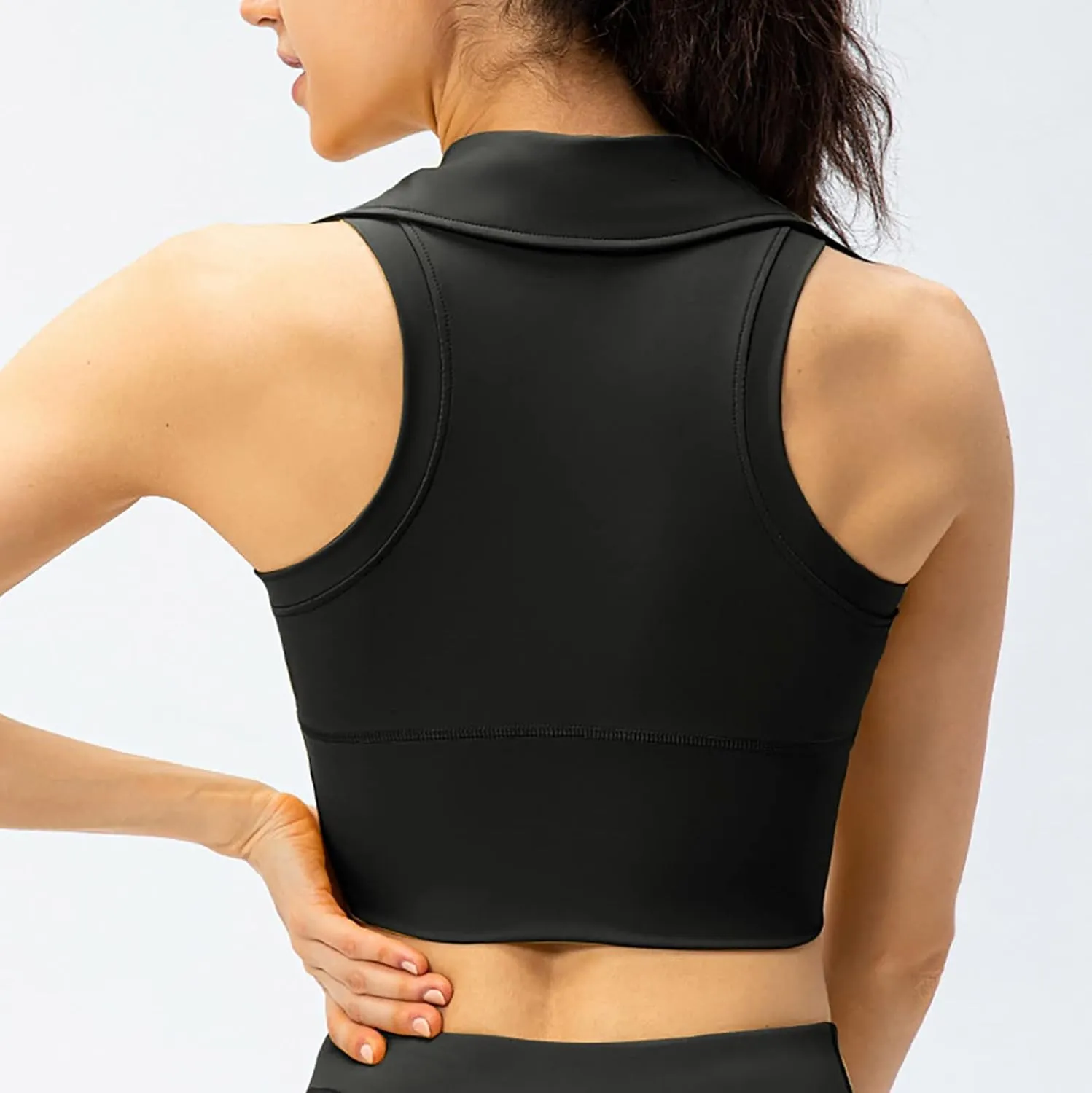 Womens Sleeveless Polo Crop Tops Collar Shirts Workout Crop Tank Tops Cropped Tank Trendy V Neck Tennis Cropped Top