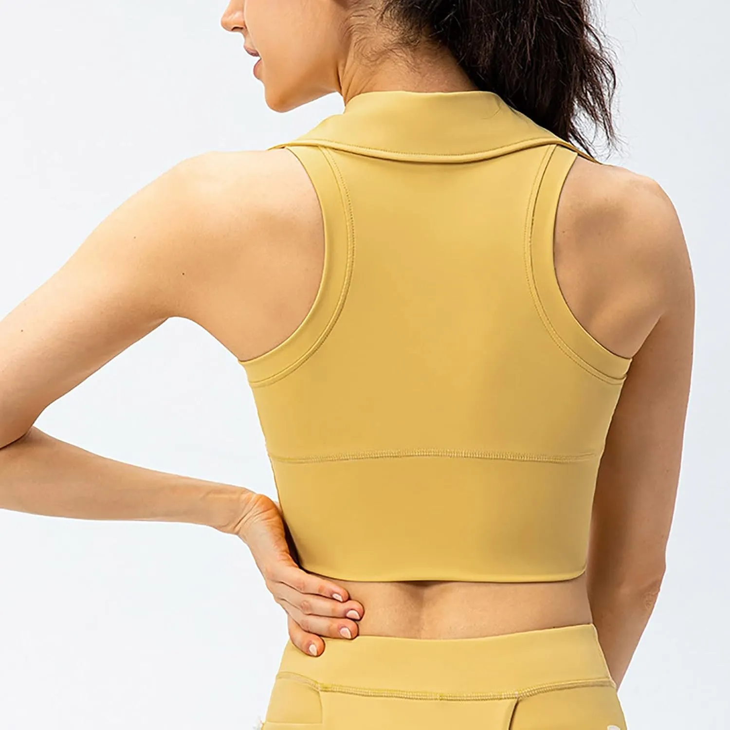 Womens Sleeveless Polo Crop Tops Collar Shirts Workout Crop Tank Tops Cropped Tank Trendy V Neck Tennis Cropped Top