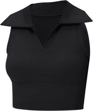 Womens Sleeveless Polo Crop Tops Collar Shirts Workout Crop Tank Tops Cropped Tank Trendy V Neck Tennis Cropped Top