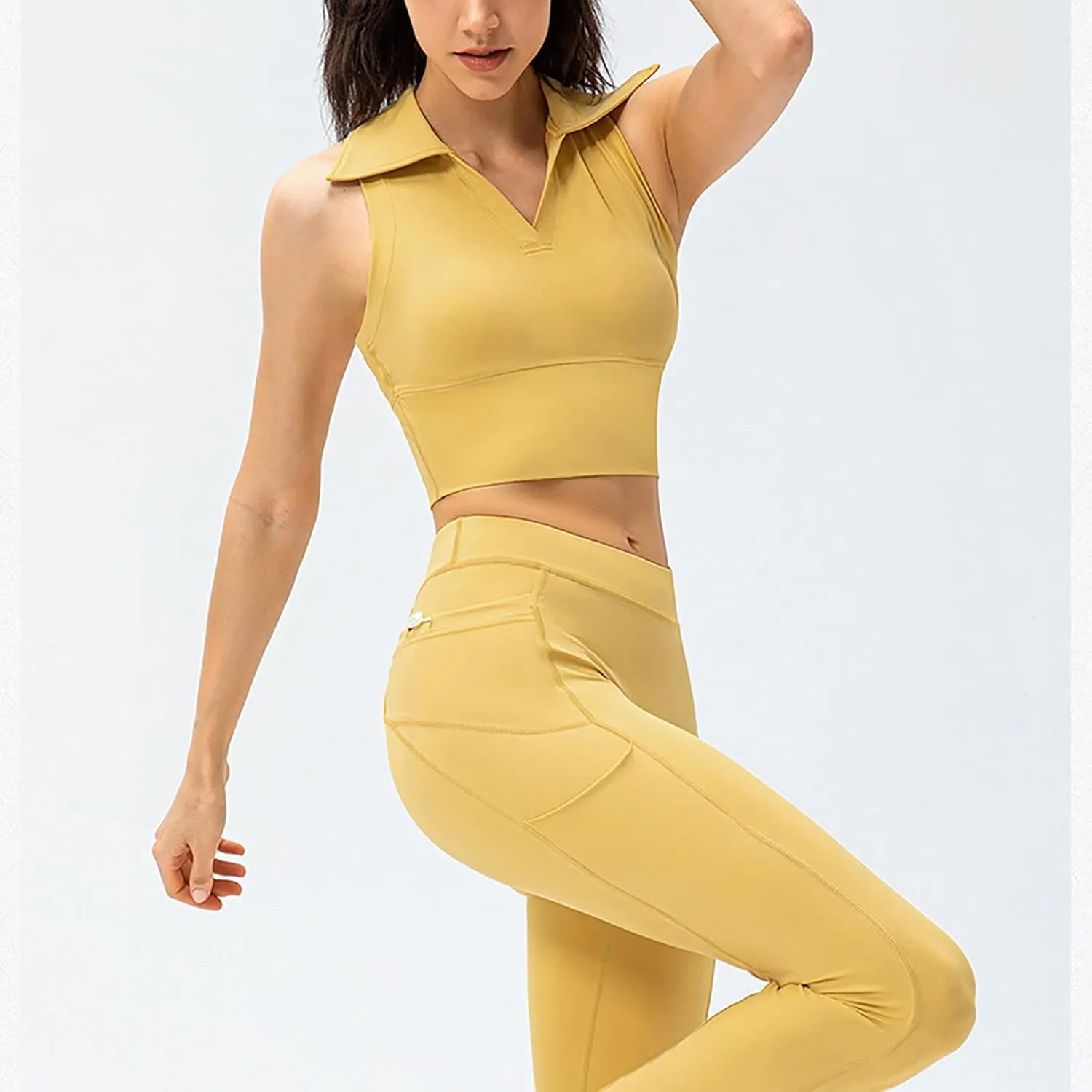 Womens Sleeveless Polo Crop Tops Collar Shirts Workout Crop Tank Tops Cropped Tank Trendy V Neck Tennis Cropped Top