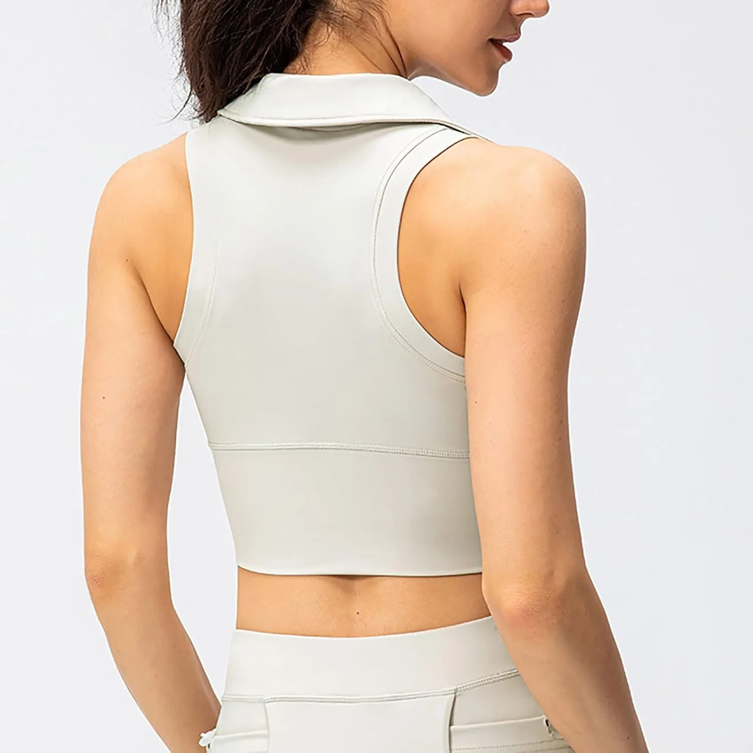 Womens Sleeveless Polo Crop Tops Collar Shirts Workout Crop Tank Tops Cropped Tank Trendy V Neck Tennis Cropped Top