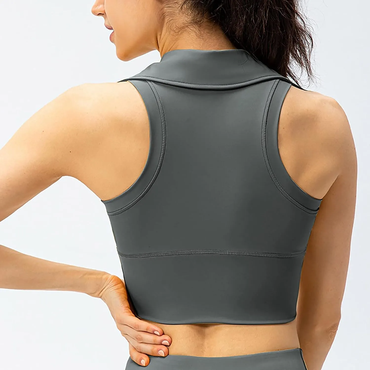 Womens Sleeveless Polo Crop Tops Collar Shirts Workout Crop Tank Tops Cropped Tank Trendy V Neck Tennis Cropped Top