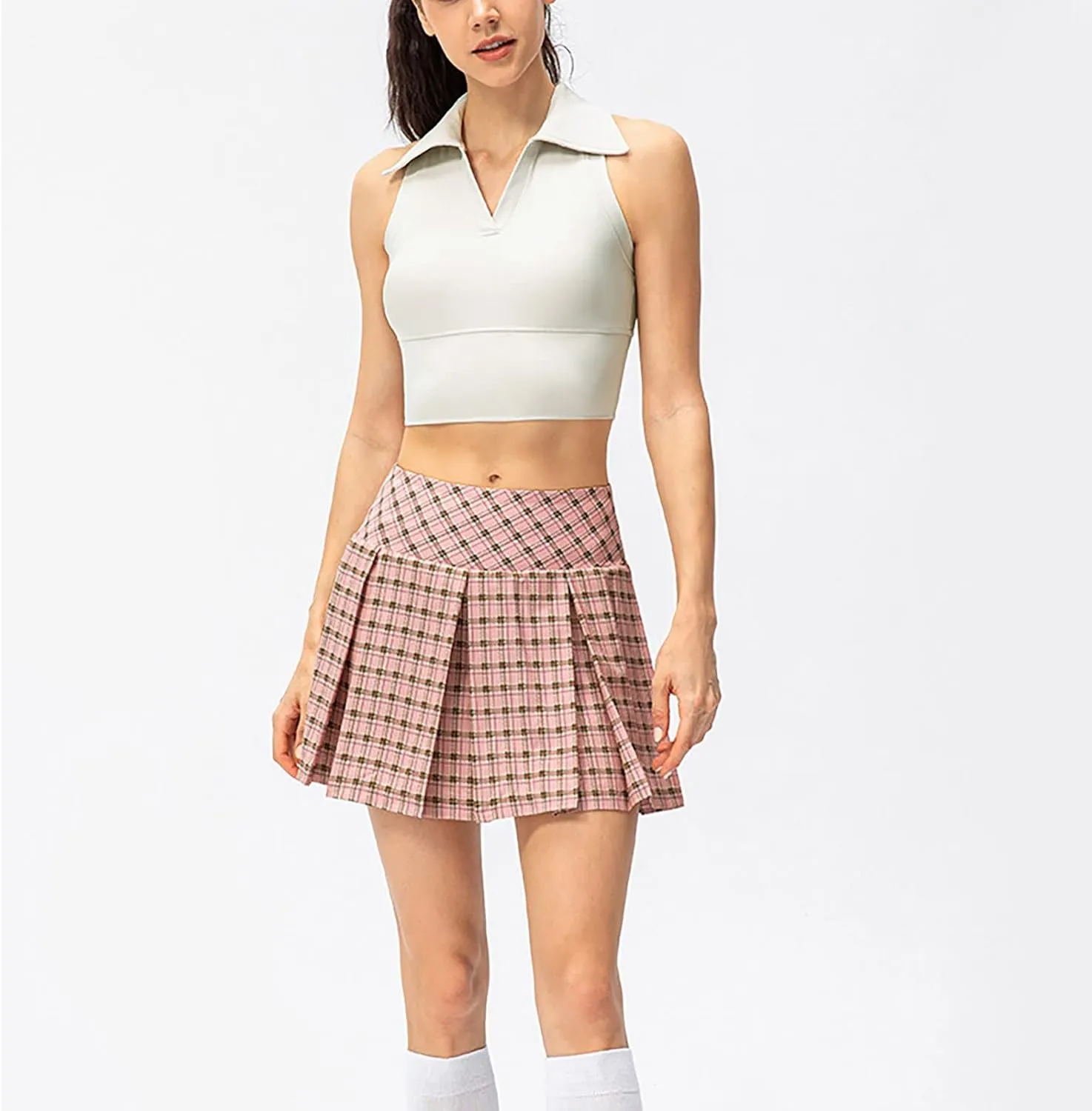 Womens Sleeveless Polo Crop Tops Collar Shirts Workout Crop Tank Tops Cropped Tank Trendy V Neck Tennis Cropped Top