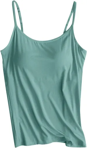 Womens Sleeveless Tank Tops with Built in Bras Adjustable Spaghetti Strap Camisoles Summer Casual Basic Cami Shirts