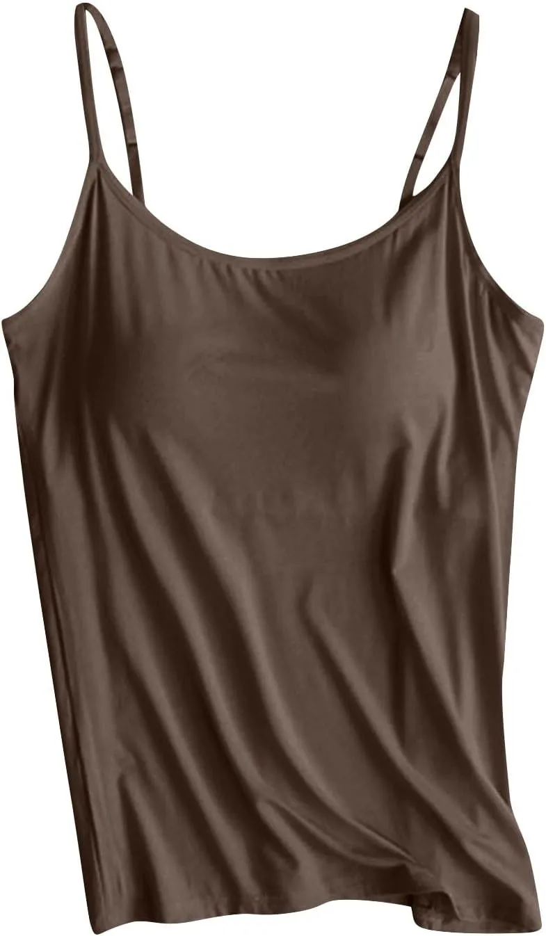 Womens Sleeveless Tank Tops with Built in Bras Adjustable Spaghetti Strap Camisoles Summer Casual Basic Cami Shirts
