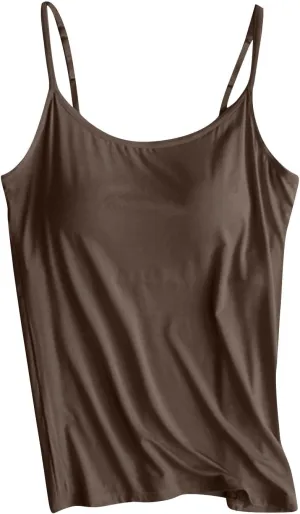 Womens Sleeveless Tank Tops with Built in Bras Adjustable Spaghetti Strap Camisoles Summer Casual Basic Cami Shirts