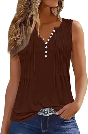 Women's Sleeveless V-Neck Button Down Casual Blouse Shirt Lightweight Summer Tops for Everyday Wear
