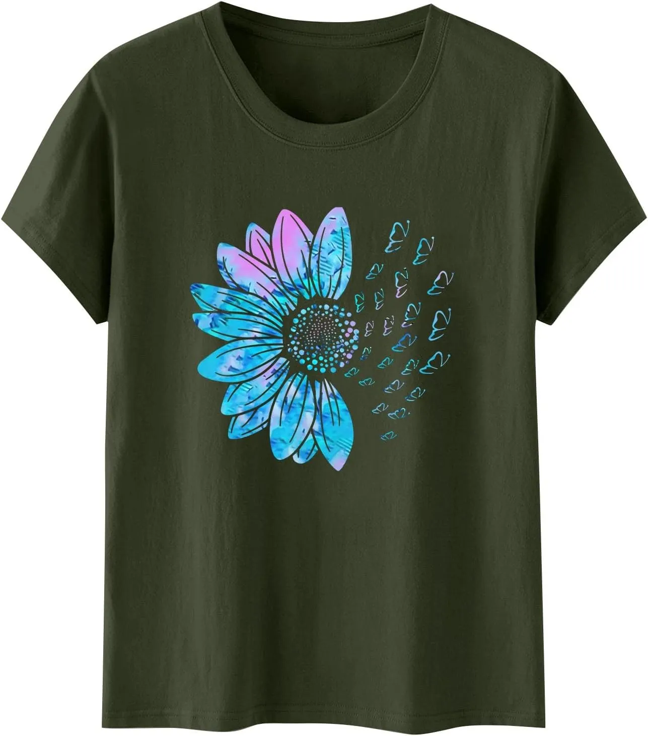 Womens Summer Short Sleeve Tops Vintage Floral Crew Neck Loose Fit Tees Casual Summer Basic Tunic Top Trendy 2025