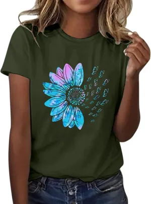 Womens Summer Short Sleeve Tops Vintage Floral Crew Neck Loose Fit Tees Casual Summer Basic Tunic Top Trendy 2025