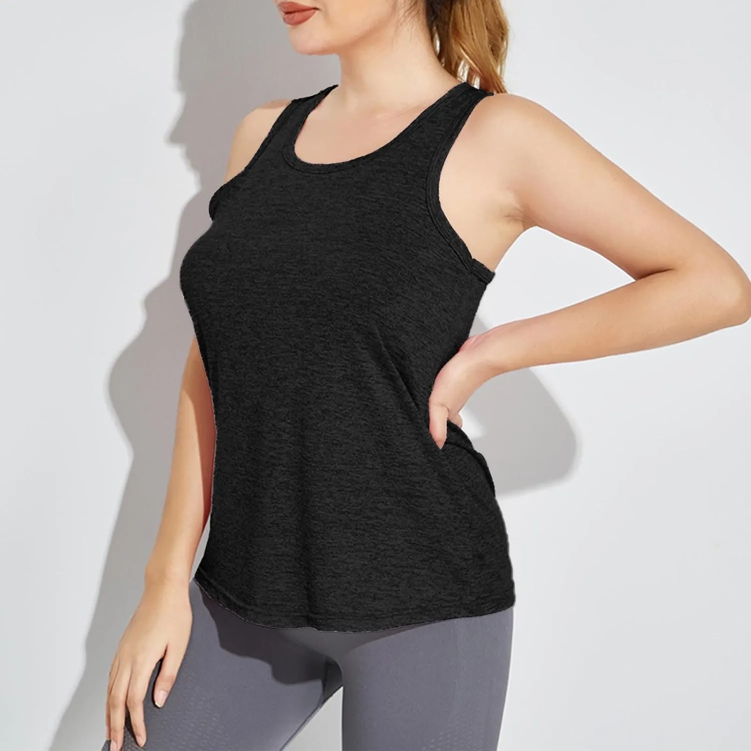 Womens Tank Tops Racerback Sleeveless Workout Tops Square Neck Athletic Yoga Camisole Seamless Running Gym Clothes