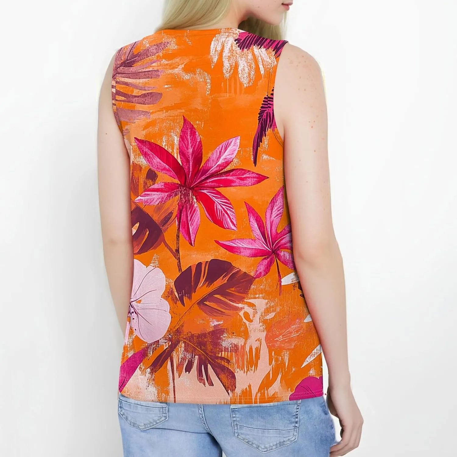Womens Tank Tops Round Neck Printed Shirts 2025 Summer Casual Loose Fit Sleeveless Cute Basic Tanks Tee for Women