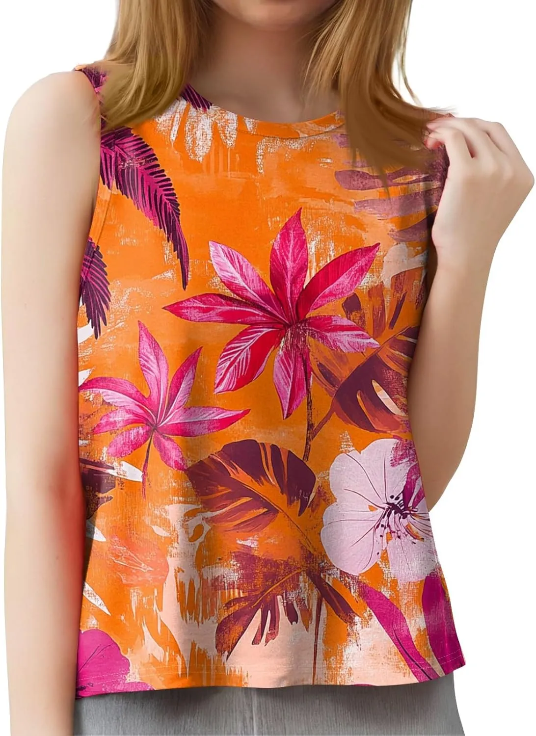 Womens Tank Tops Round Neck Printed Shirts 2025 Summer Casual Loose Fit Sleeveless Cute Basic Tanks Tee for Women